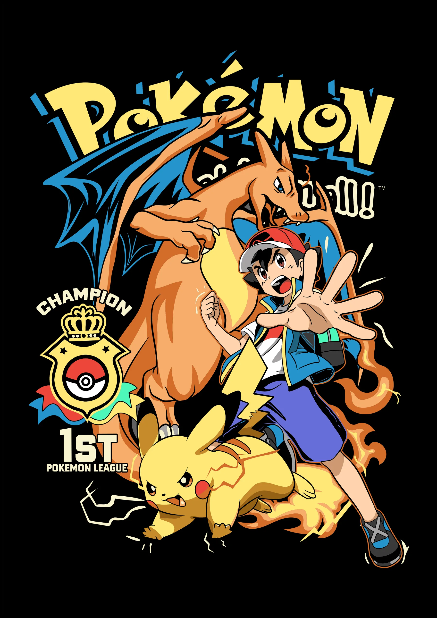 Ash Ketchum Pikachu y Charizard Campeon