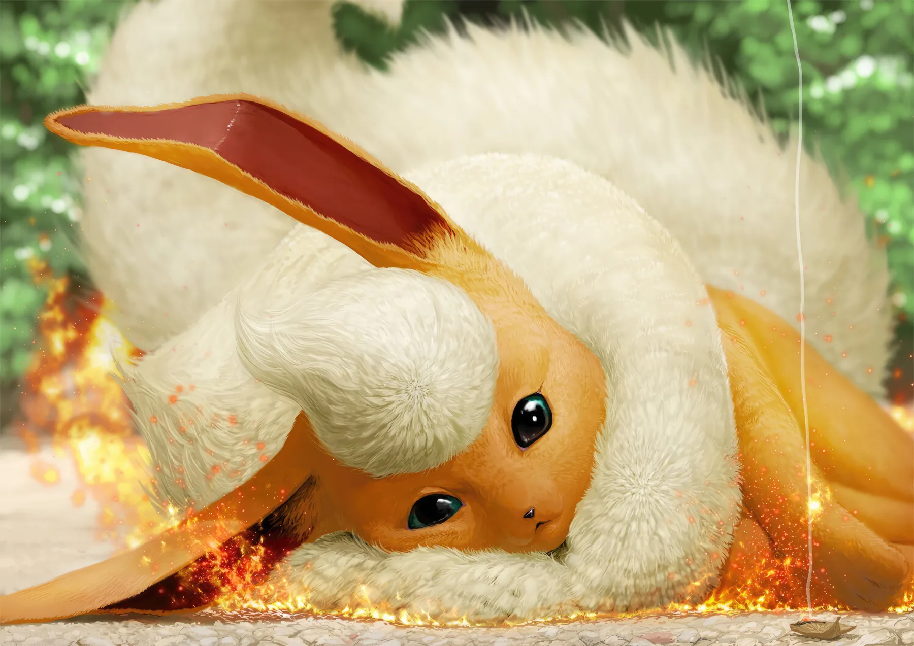 Growlithe Realista Primer Plano con Fuego