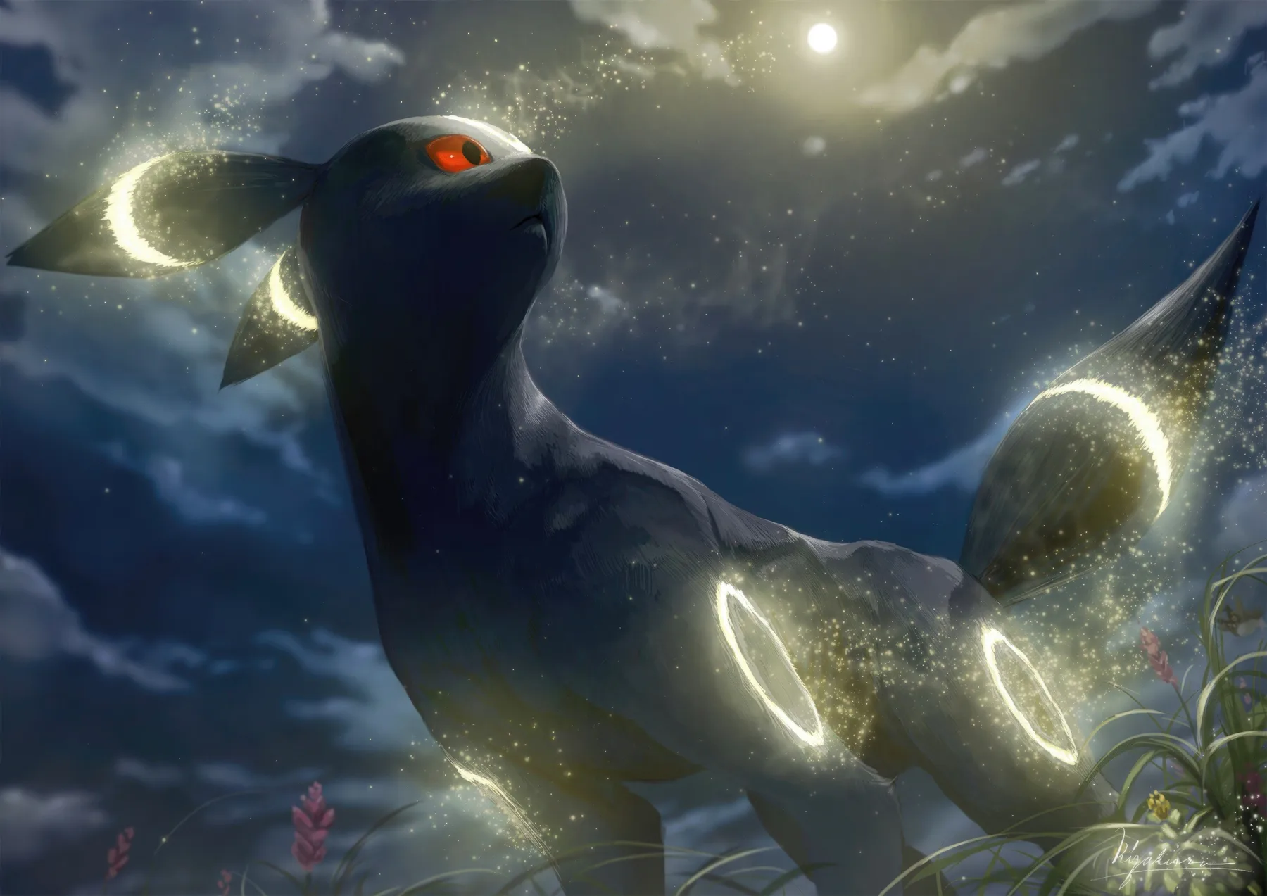 Umbreon Realista bajo la Luna