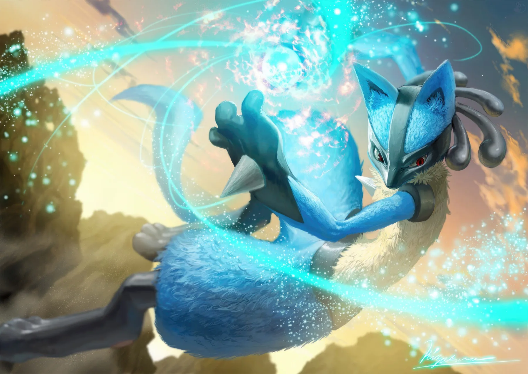 Lucario y Mewtwo en Batalla