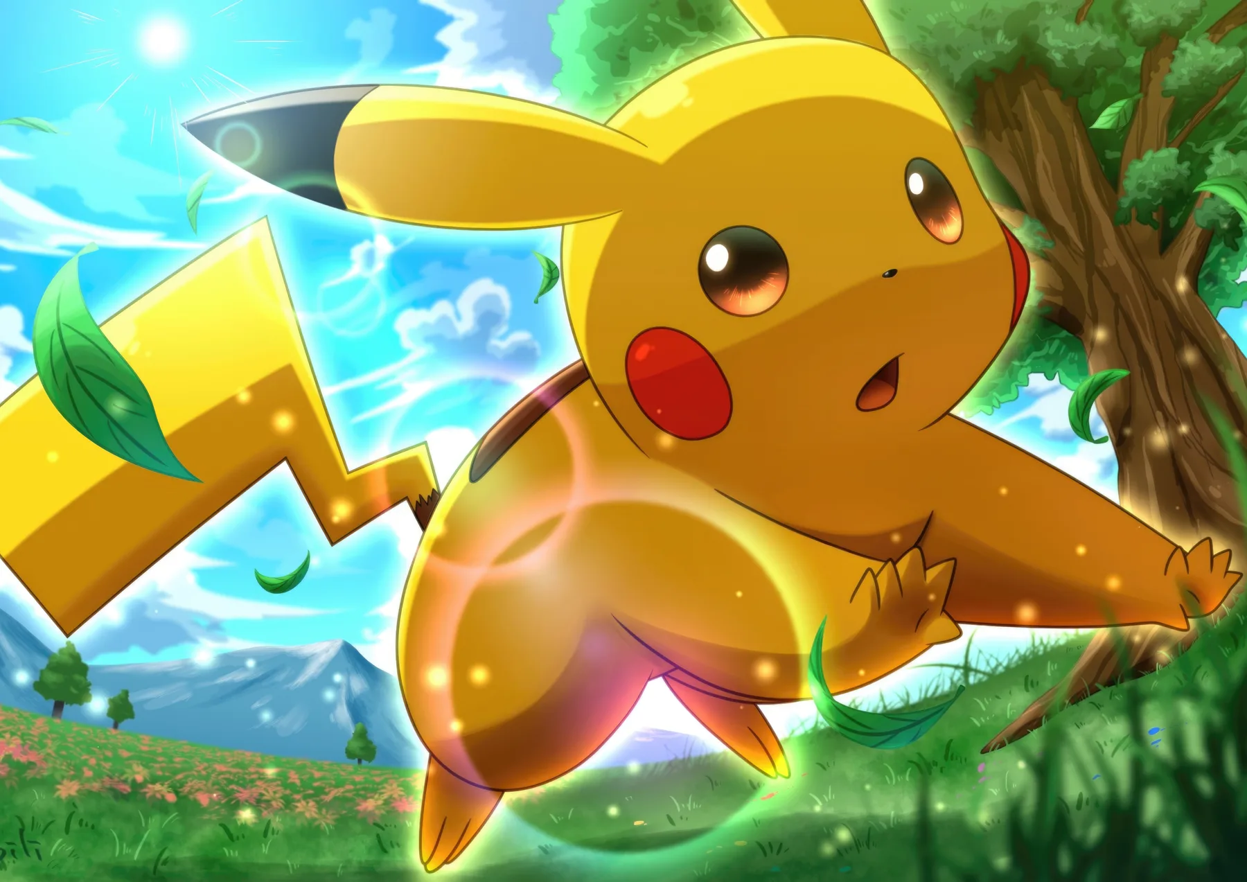 Pikachu Saltando en el Bosque