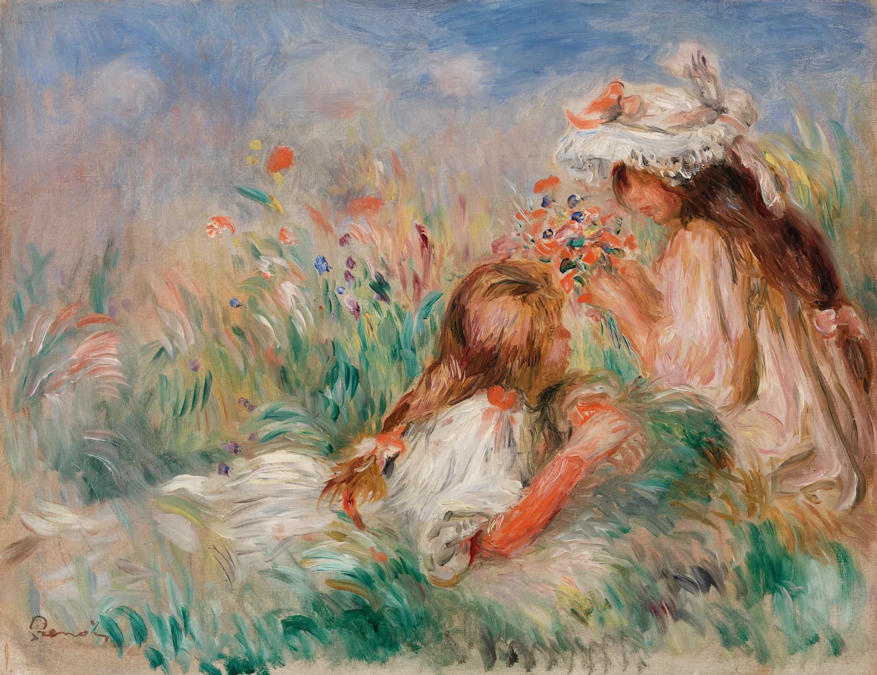 Ninas Recogiendo Flores en el Campo - Renoir