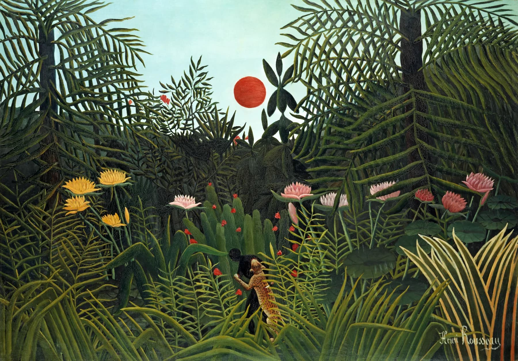 La Jungla con Sol Rojo - Henri Rousseau