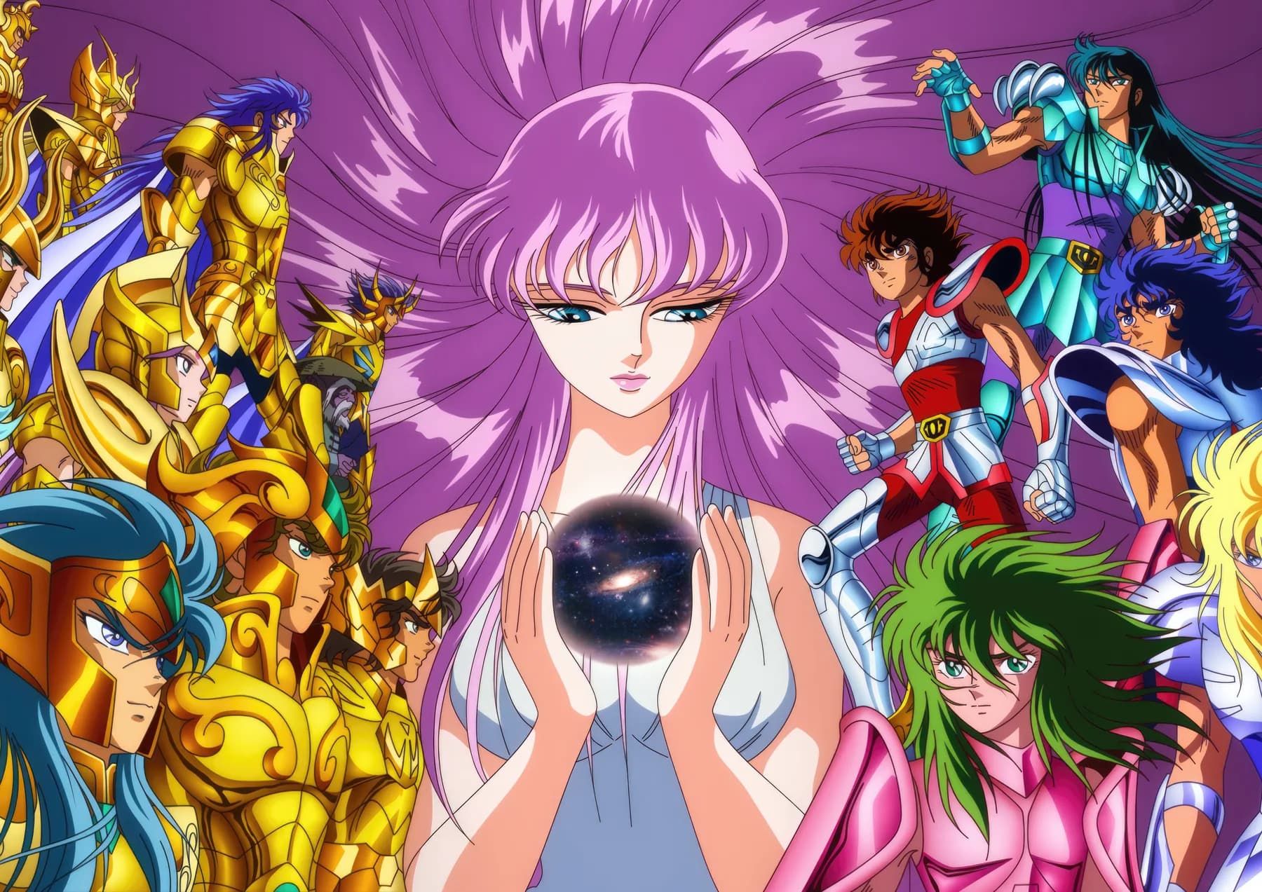 Athena Saori con Elenco Completo Saint Seiya
