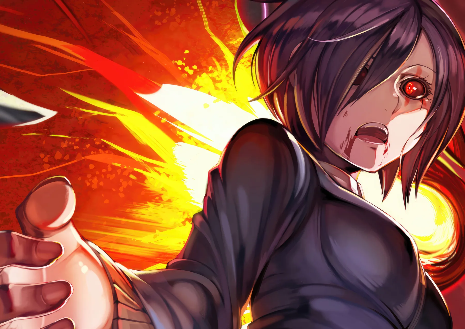 Touka Kirishima con Kagune de Fuego