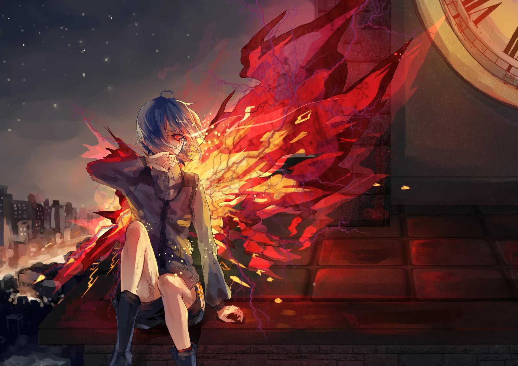 Tokyo Ghoul Retrato en la Azotea con Kagune