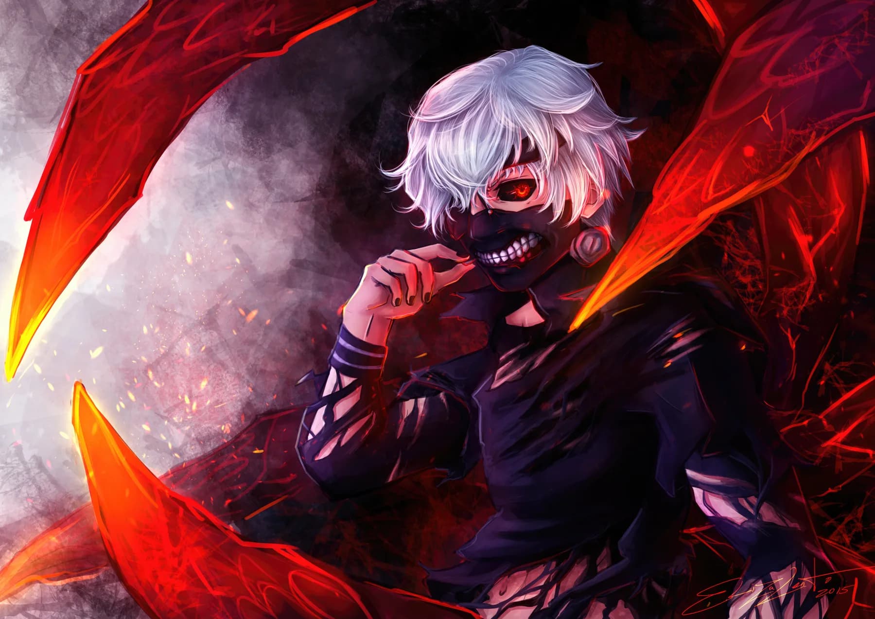 Ken Kaneki Mordiendo el Dedo Primer Plano