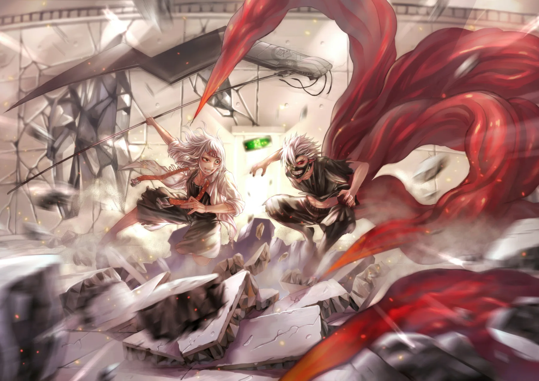 Ken Kaneki y Rize Kamishiro en Batalla