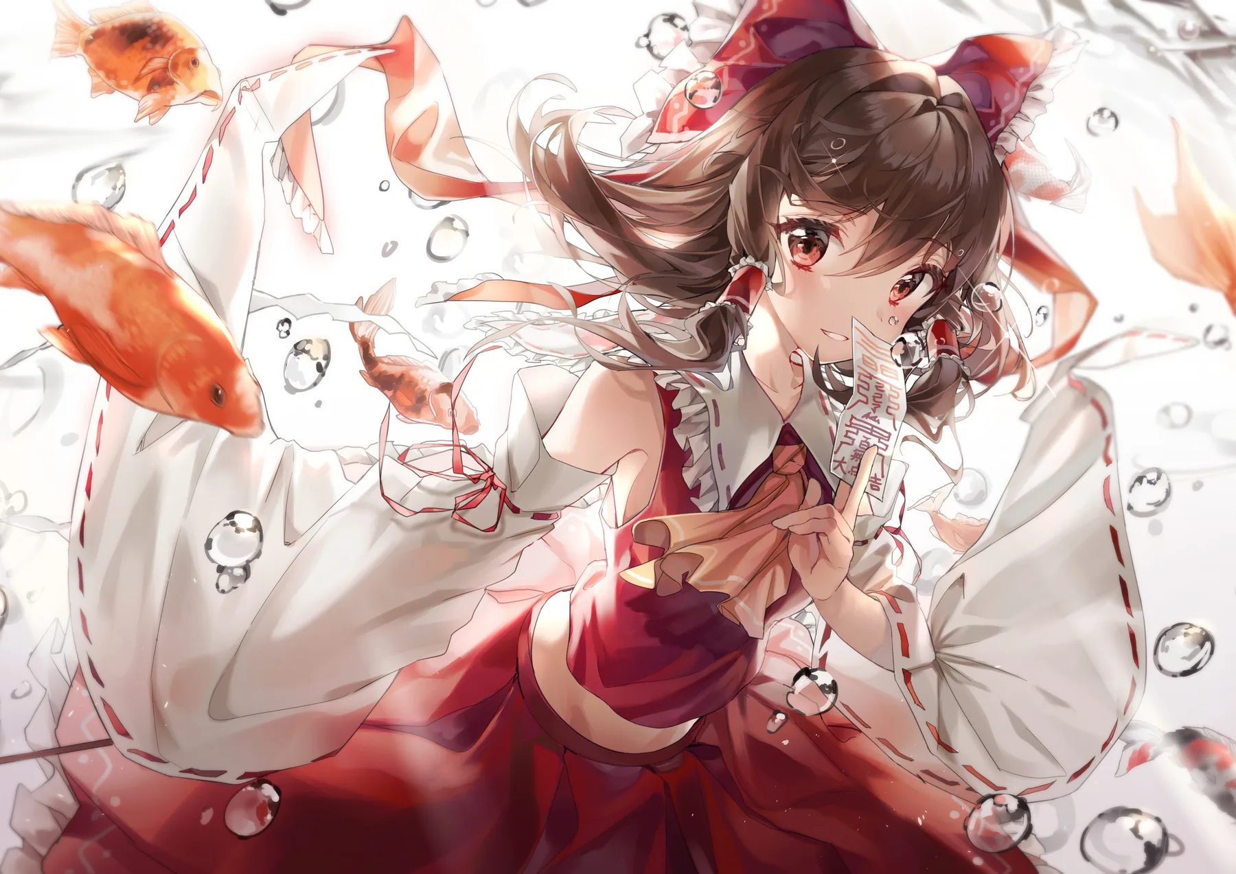 Touhou Chica con Peces Koi y Fortuna
