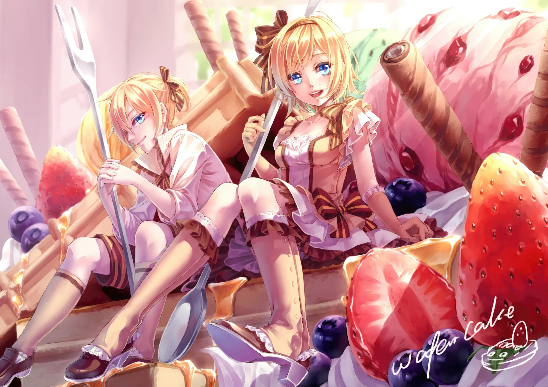 Kagamine Rin y Len Postre Fresas