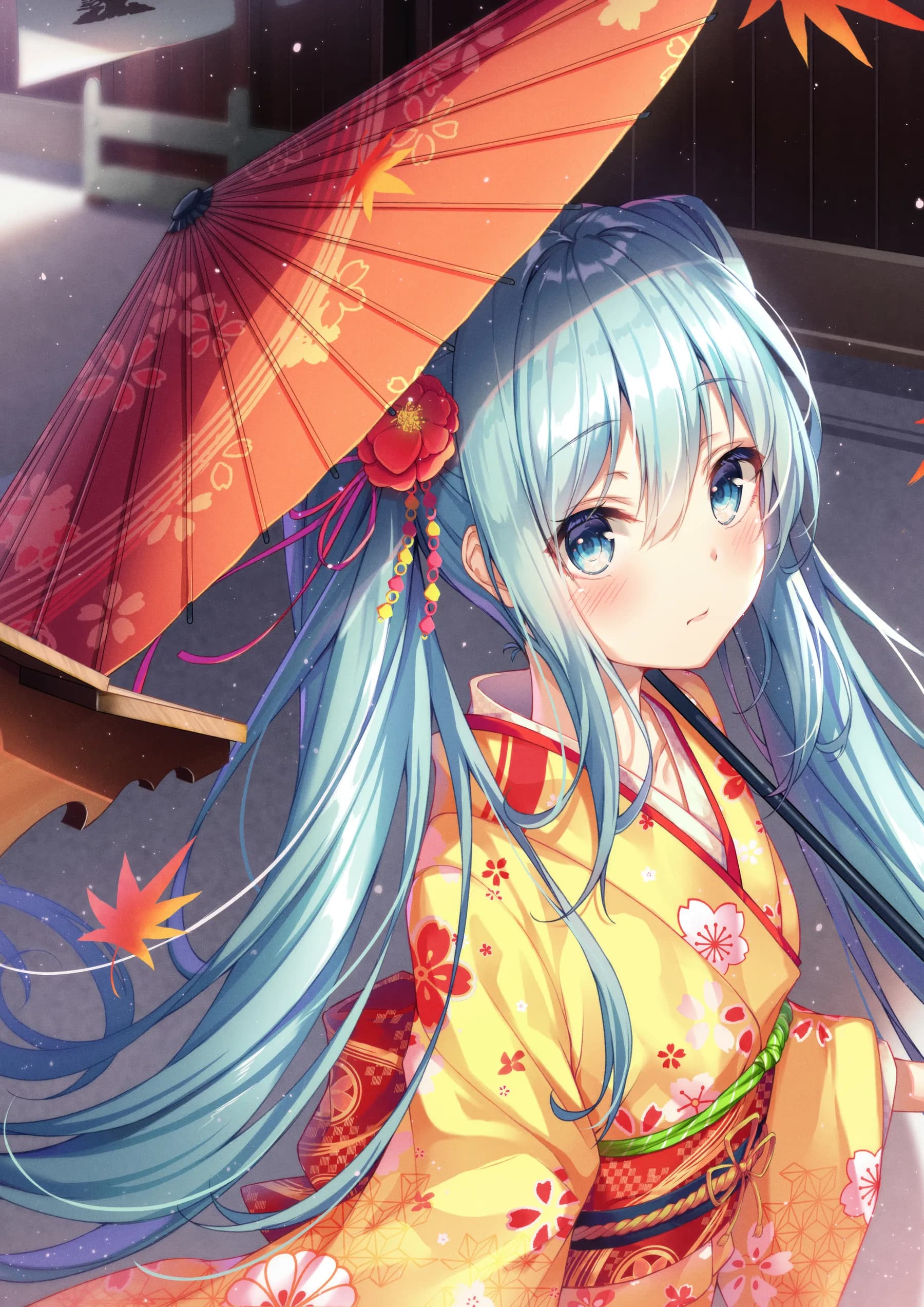 Hatsune Miku Kimono Amarillo Sombrilla