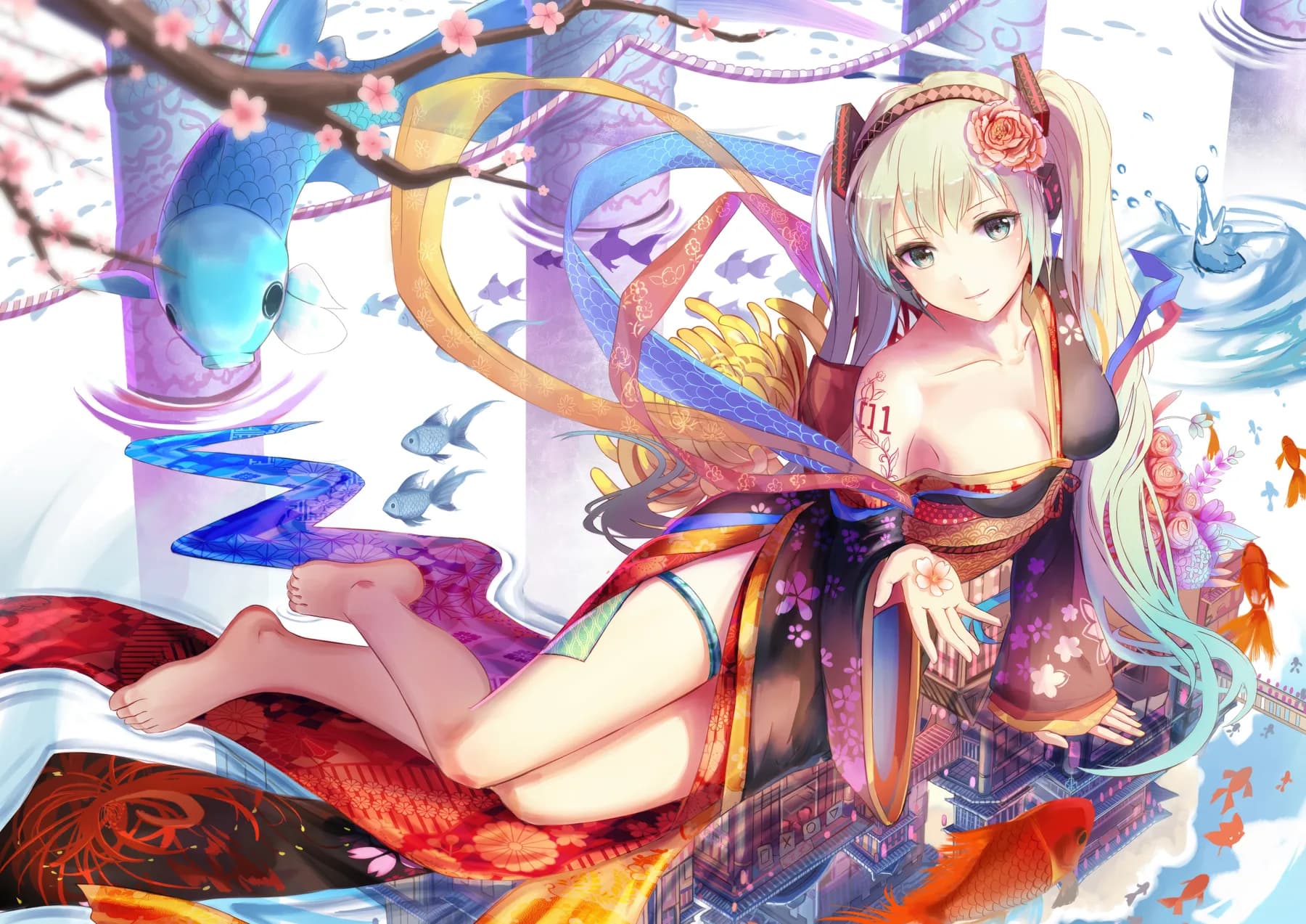 Vocaloid Kimono Peces Koi y Sakura