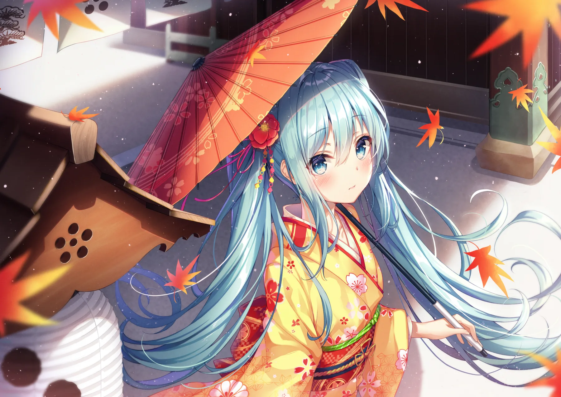 Hatsune Miku Sombrilla Naranja Otoño