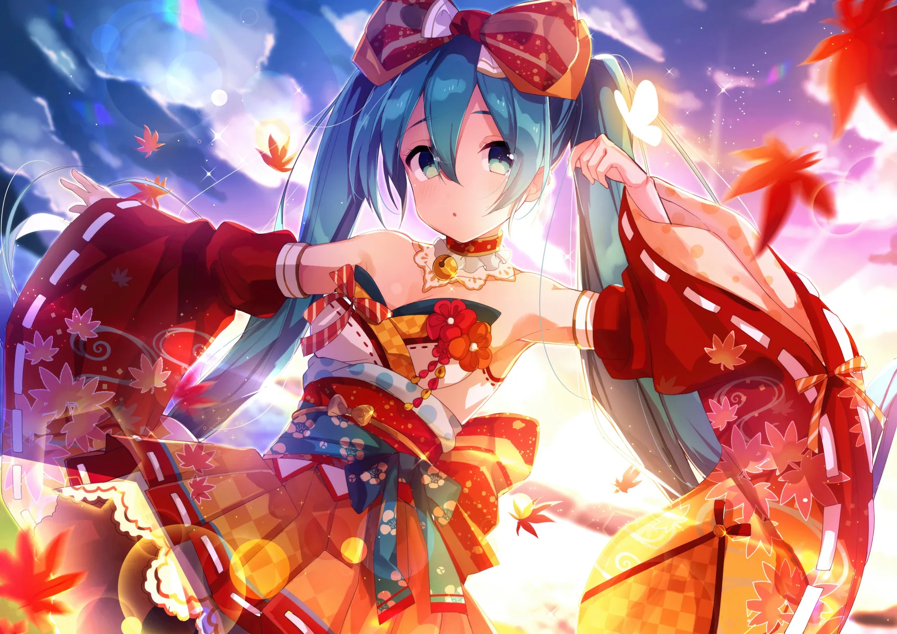 Hatsune Miku Kimono Rojo Otoño Lazo