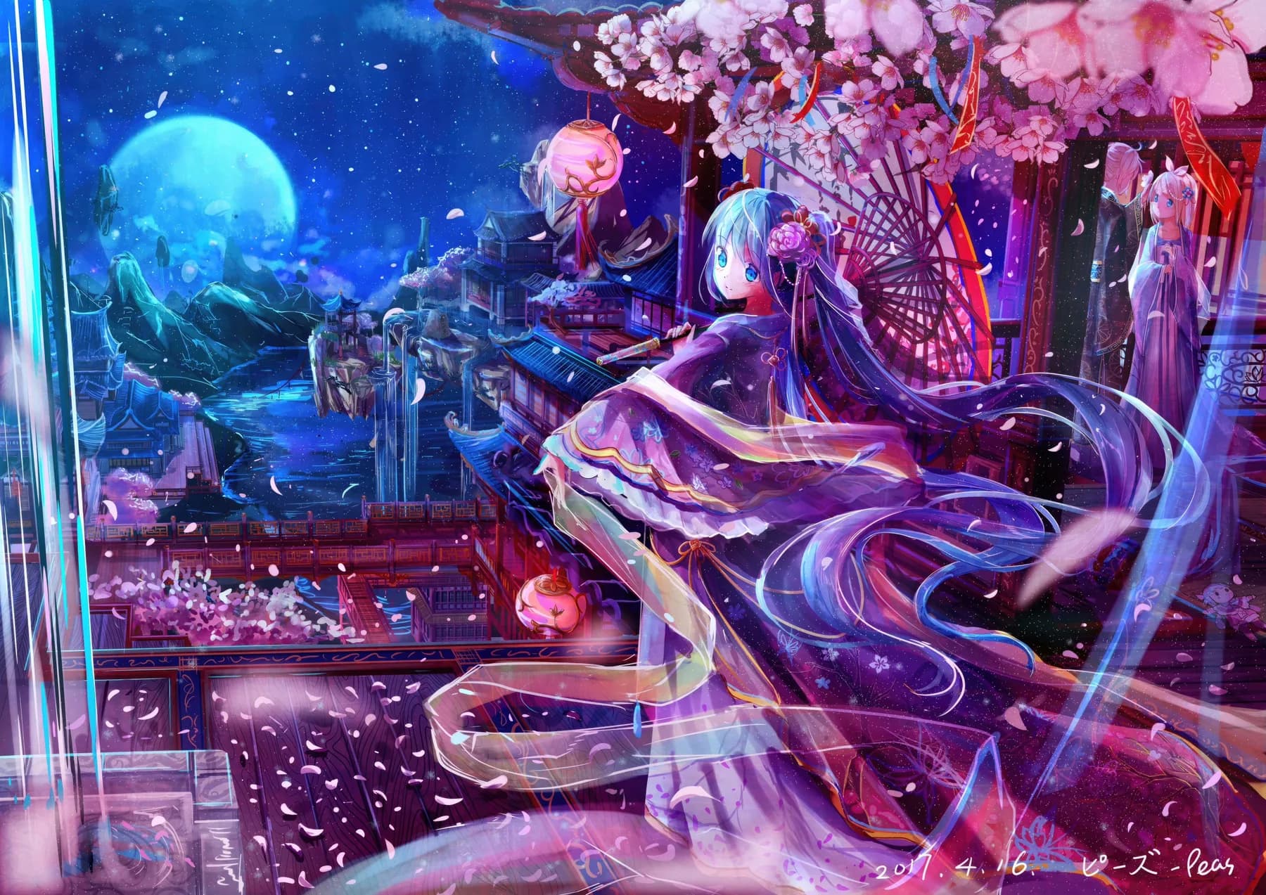 Hatsune Miku Kimono Morado Ciudad Fantástica