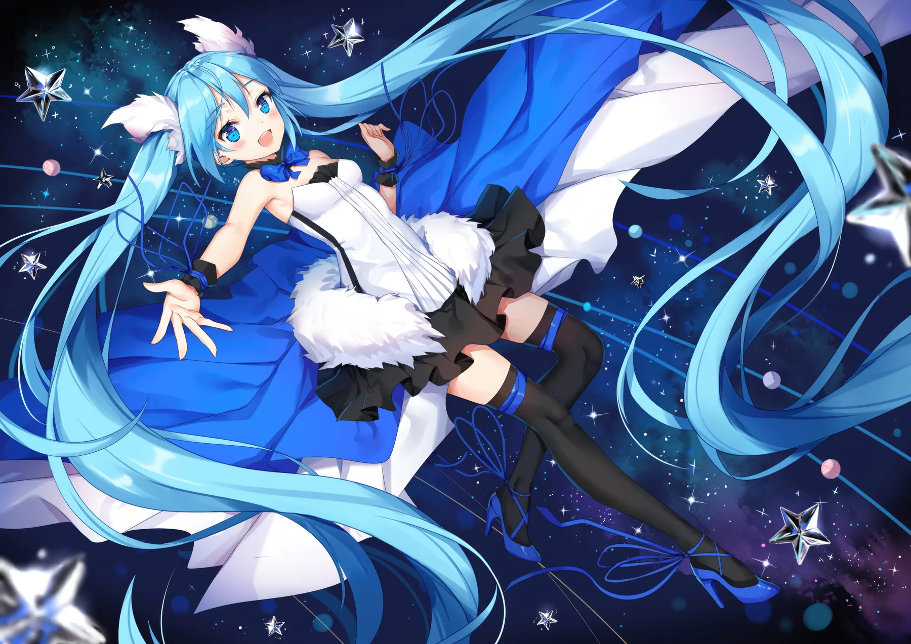 Hatsune Miku Orejas de Gato Vestido Azul