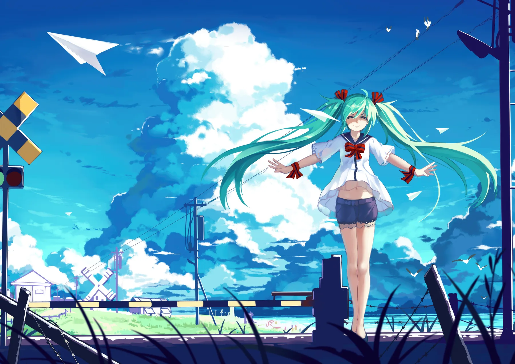 Hatsune Miku Cruce de Tren Avión de Papel