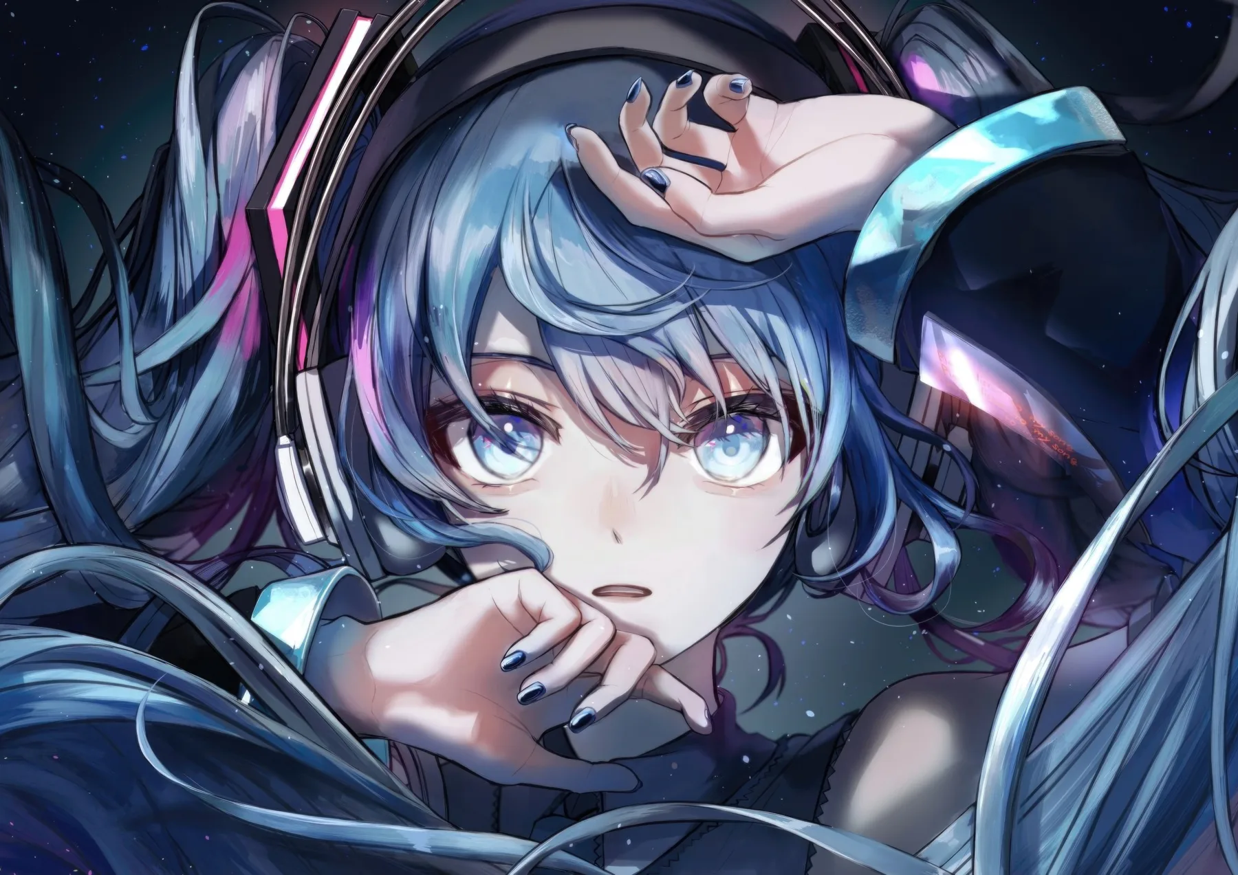 Hatsune Miku Retrato Pensativo Espacio