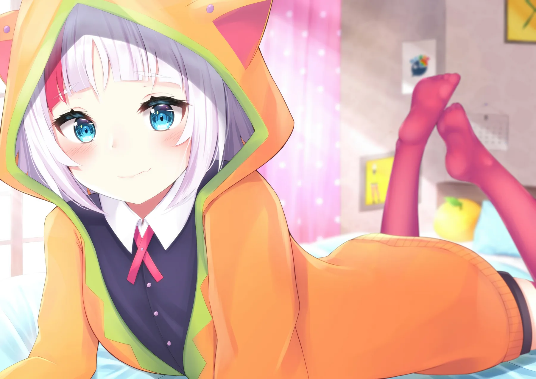 Vtuber con capucha de gato y medias rosadas