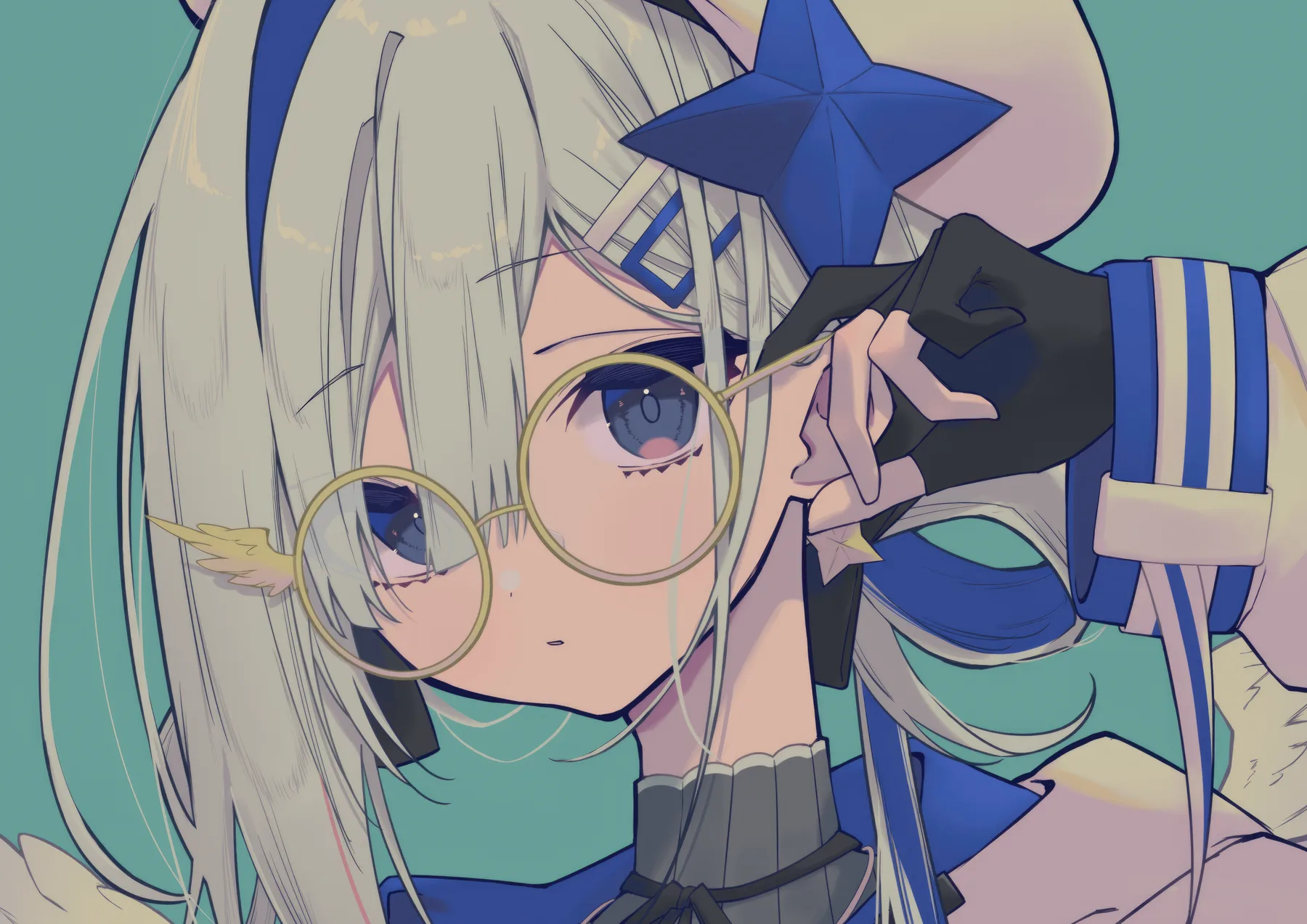 Vtuber rubia con lentes redondos y estrella azul