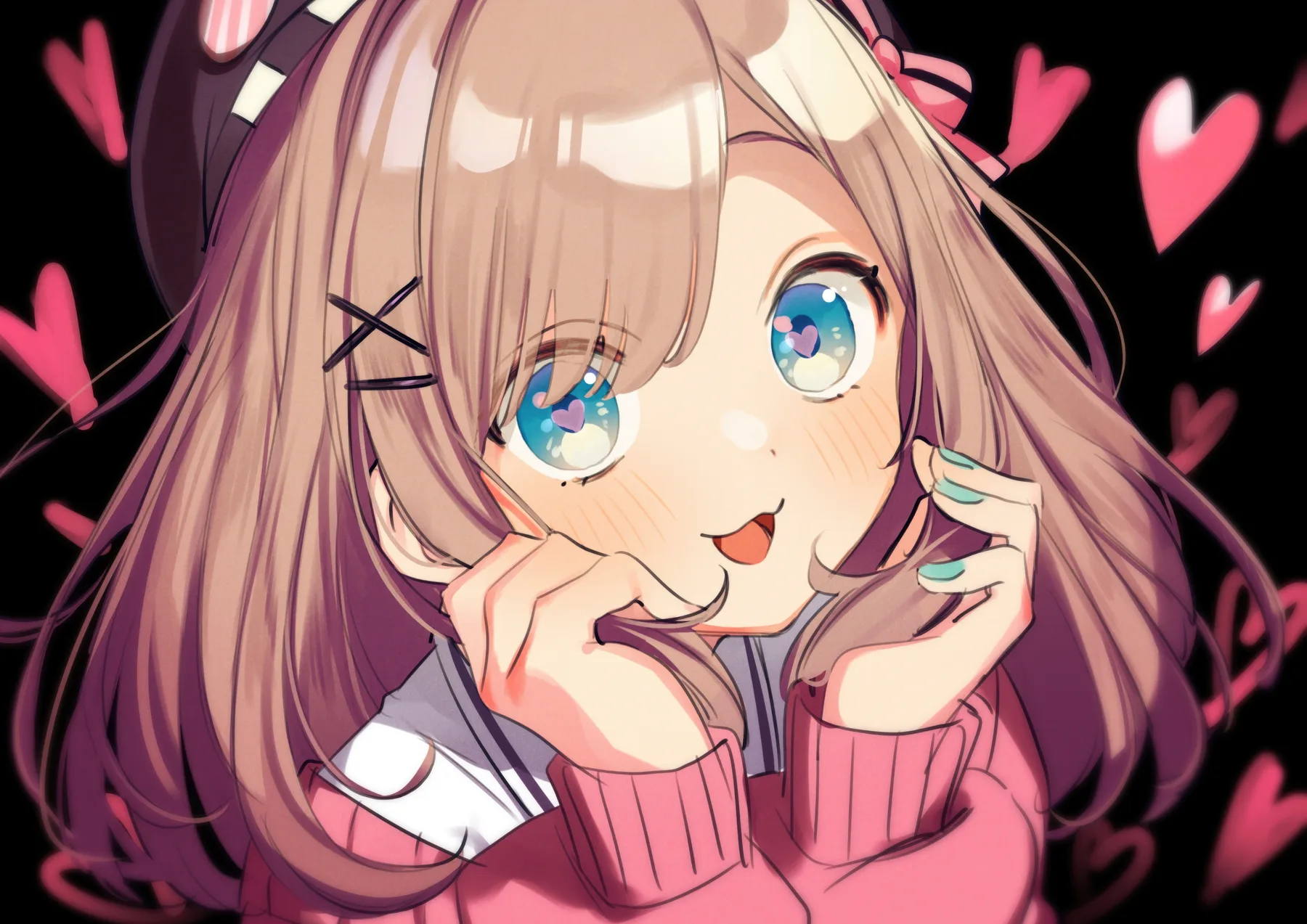 Vtuber con ojos de corazon y sueter rosado