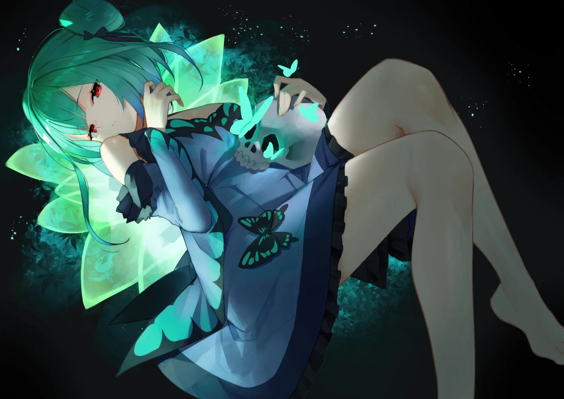 Vtuber gotica con calavera y mariposas