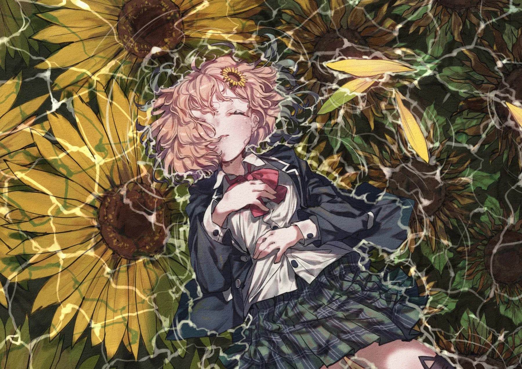Vtuber dormida entre girasoles