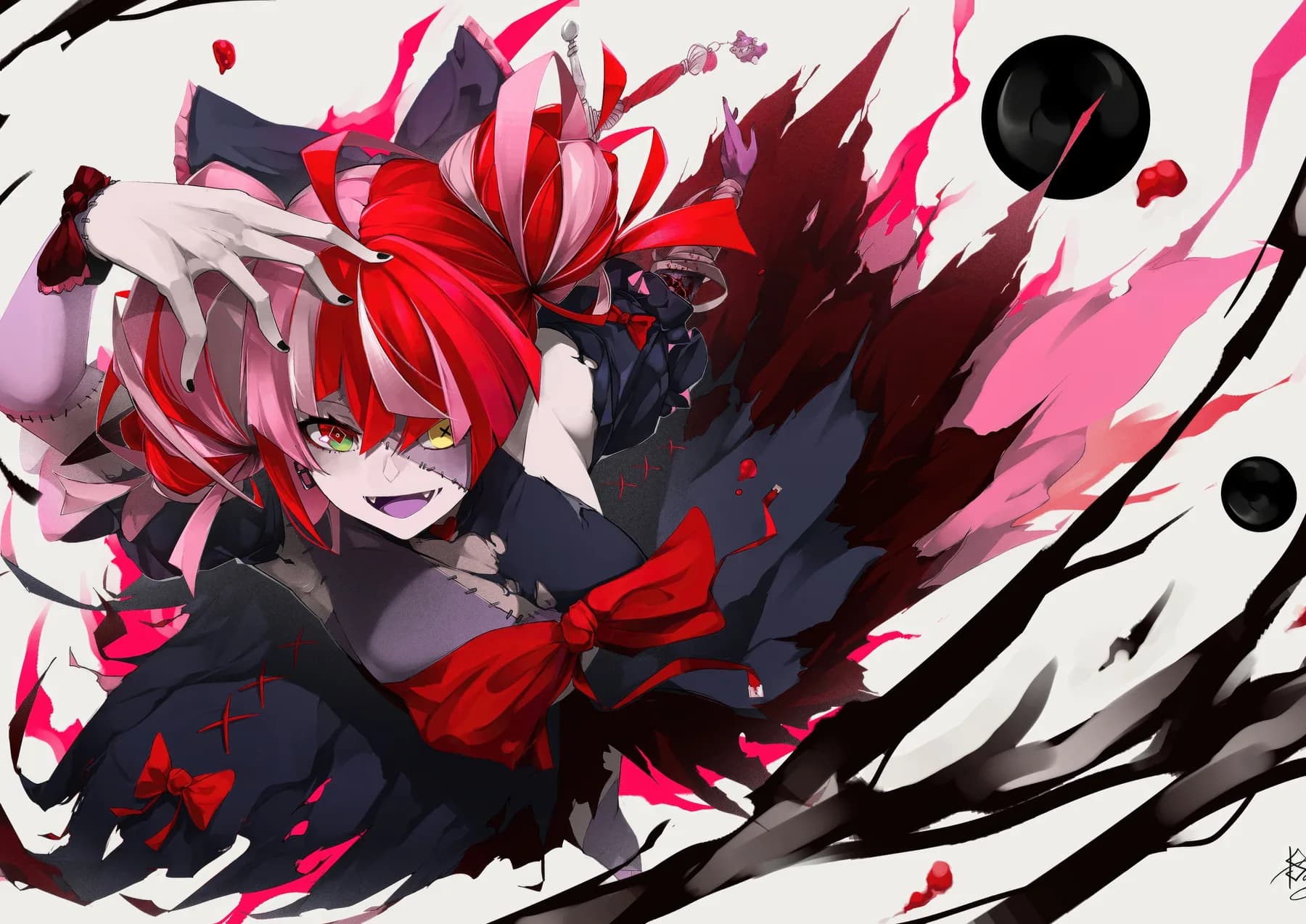 Vtuber con ojos disparejos y sonrisa siniestra