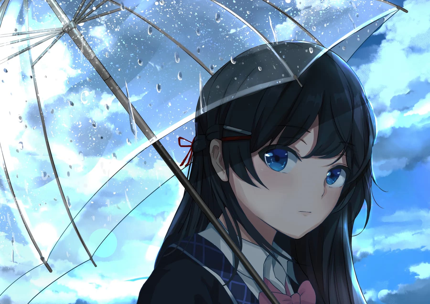 Vtuber con paraguas bajo la lluvia