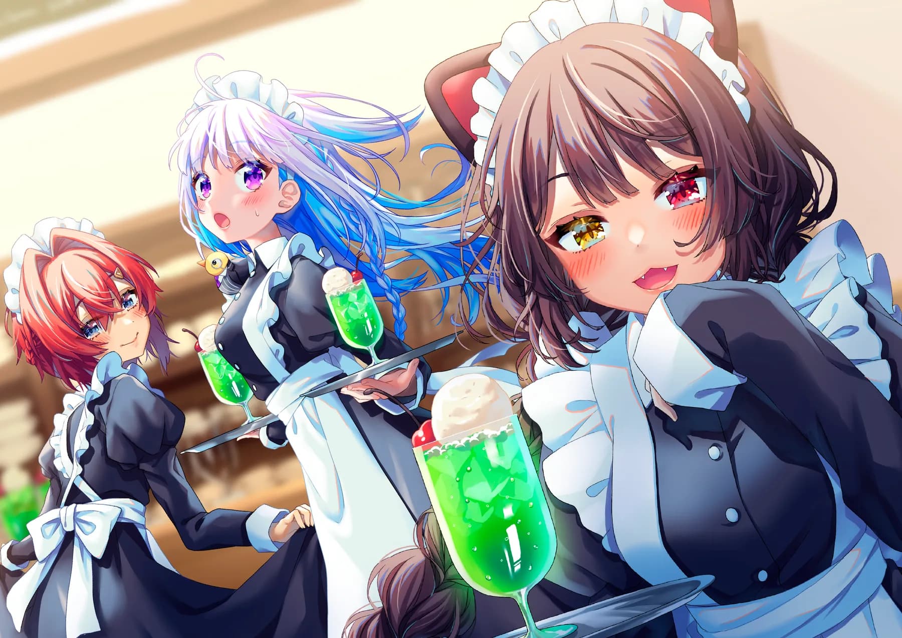 Vtubers maid sirviendo bebidas de crema soda