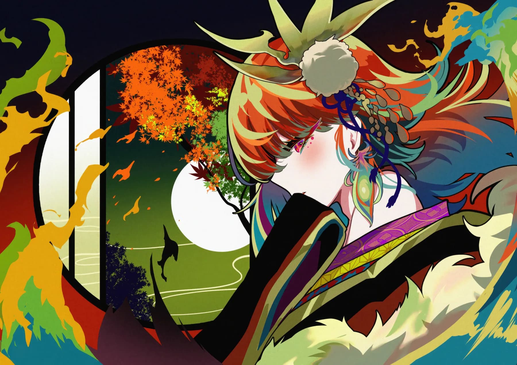 Vtuber estilo artistico con hojas de otono