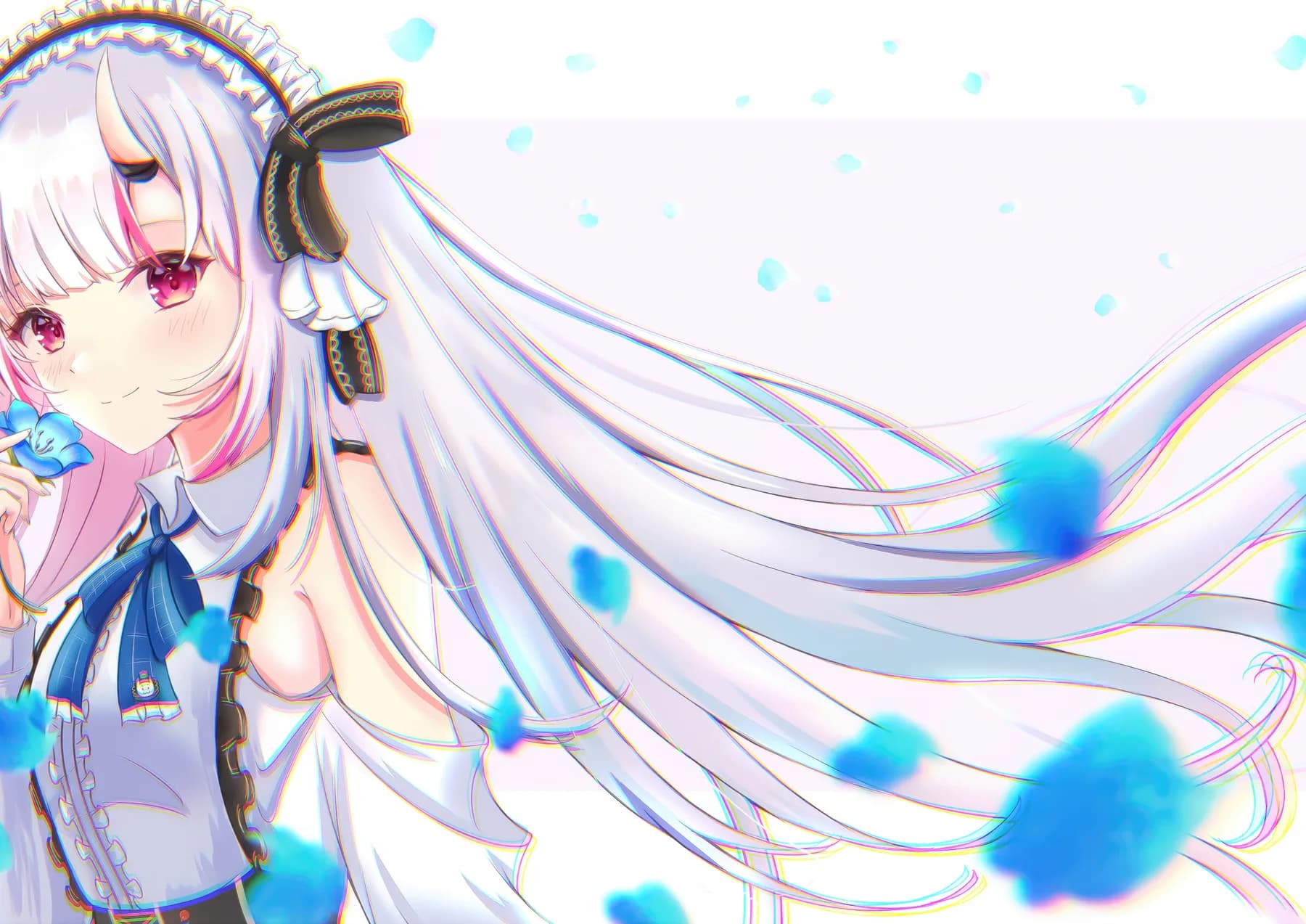 Vtuber oni con efecto holografico y flor azul