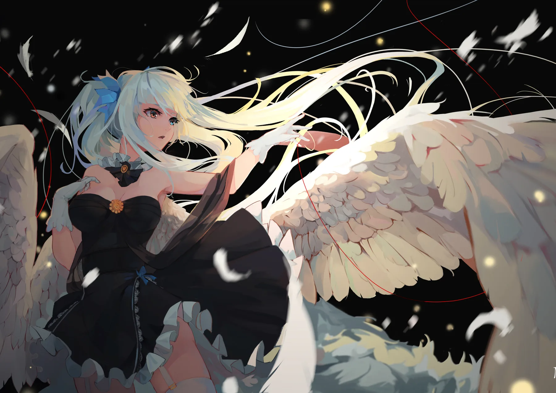 Vtuber angel de cabello rubio con alas grandes