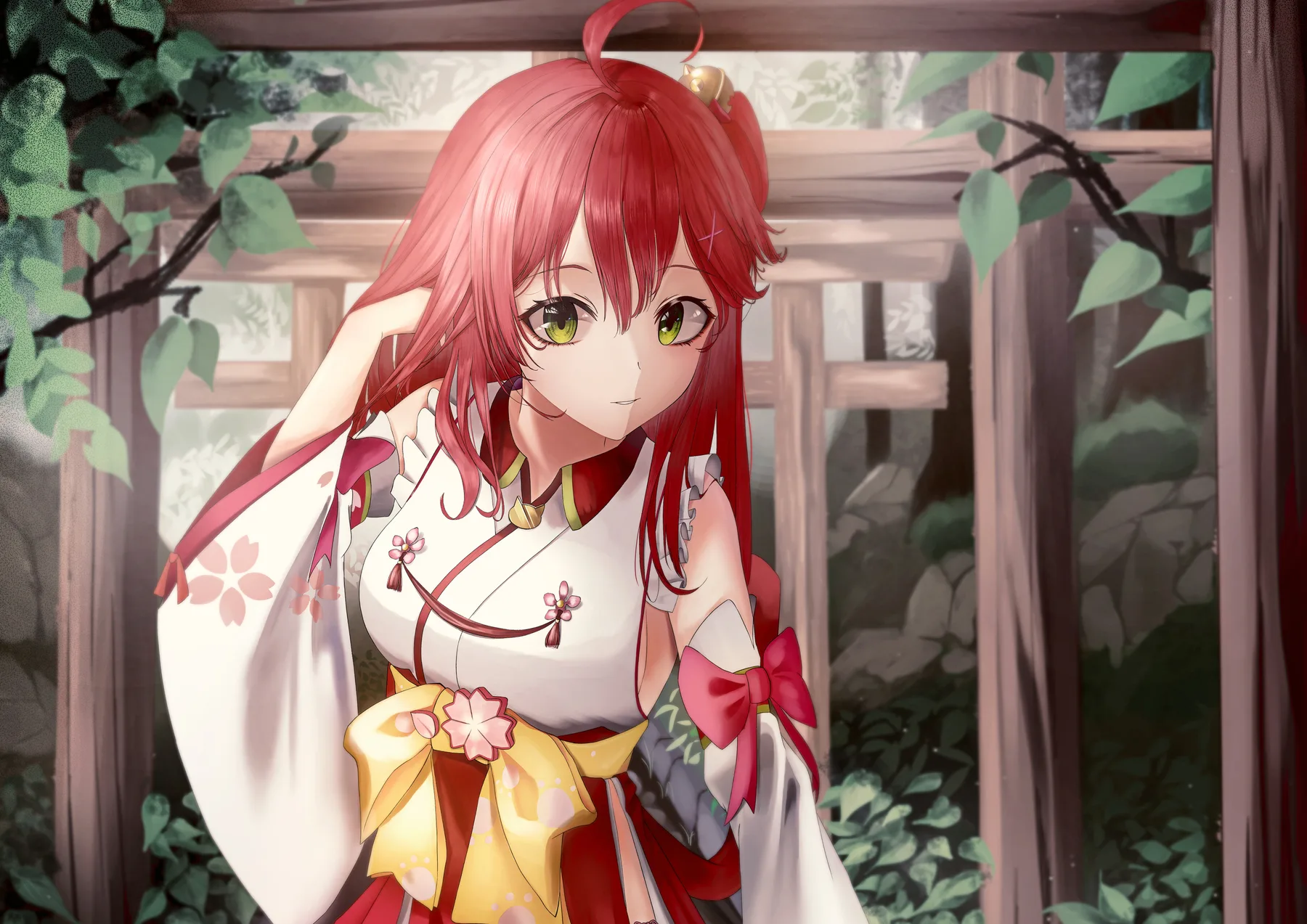 Vtuber Miko Kimono Rojo y Blanco