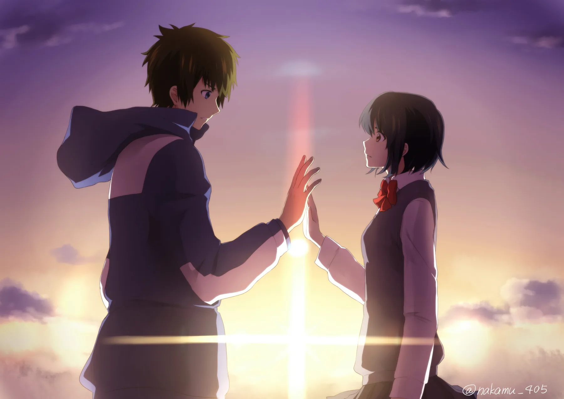 Taki y Mitsuha al atardecer